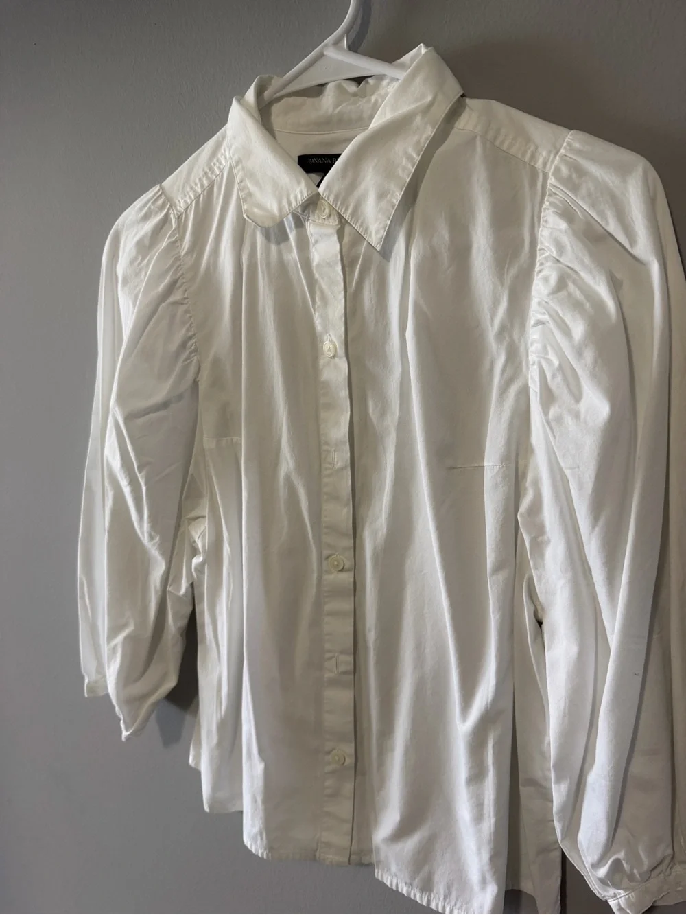 Banana Republic White Puff Sleeve Button-Front Blouse